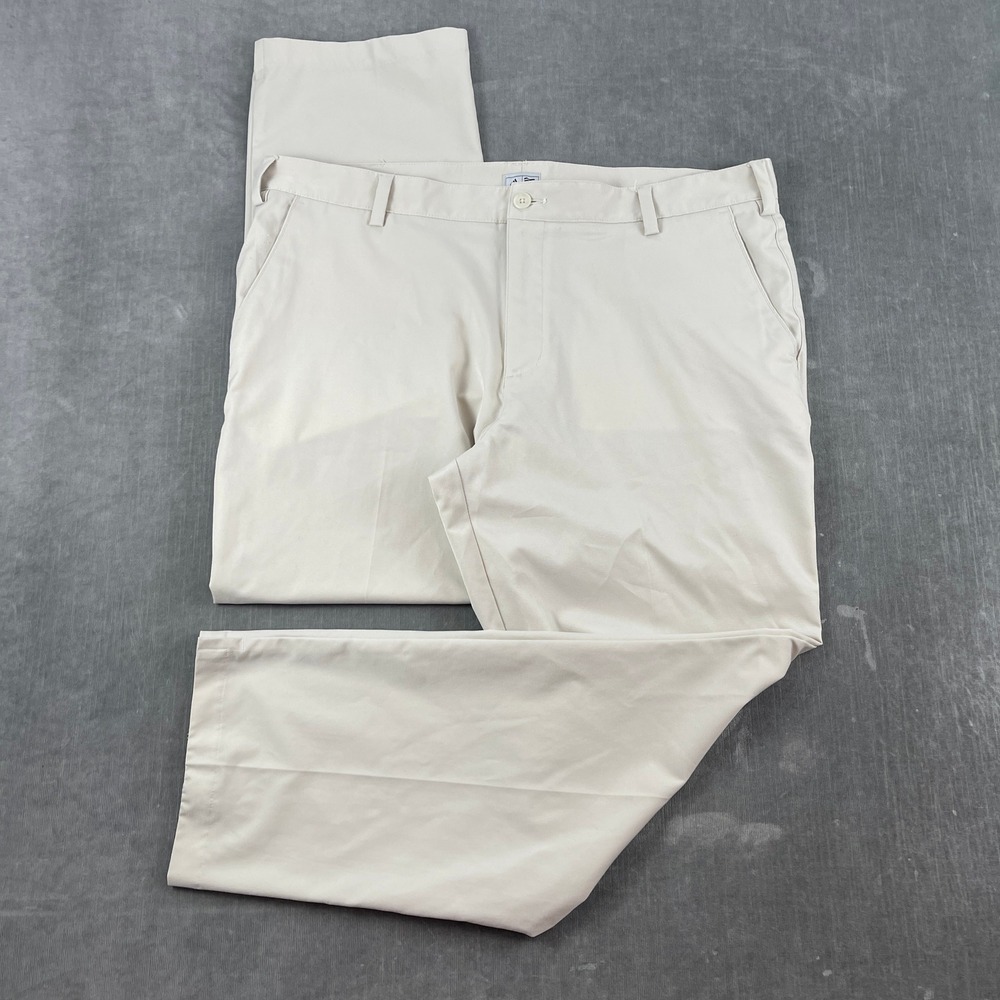 Adidas Men 38x30 Beige Golf Pants Flat Front Performance Logo